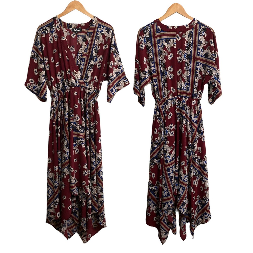 Lulus small Maroon Print Handkerchief Dress